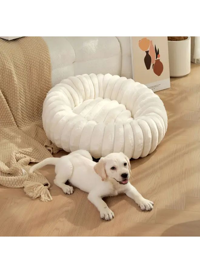 Khaki Round Plush Pet Bed For Dogs And Cats Diameter 23 62 Inch Cozy Winter Nest - Image 4
